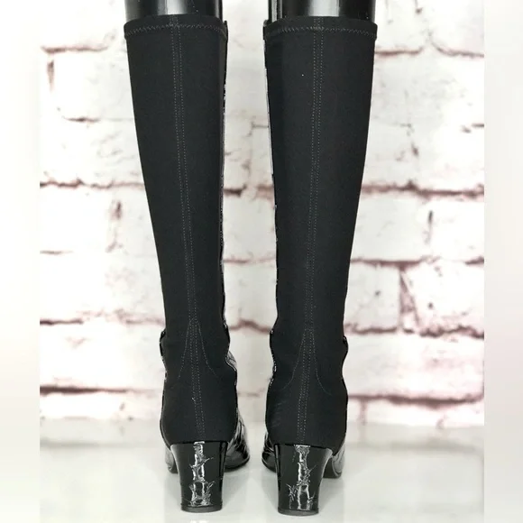 STUART WEITZMAN Croc Embossed 50/50 Ltd Edition Black Patent Leather Heel Boot 4 - Picture 4 of 16